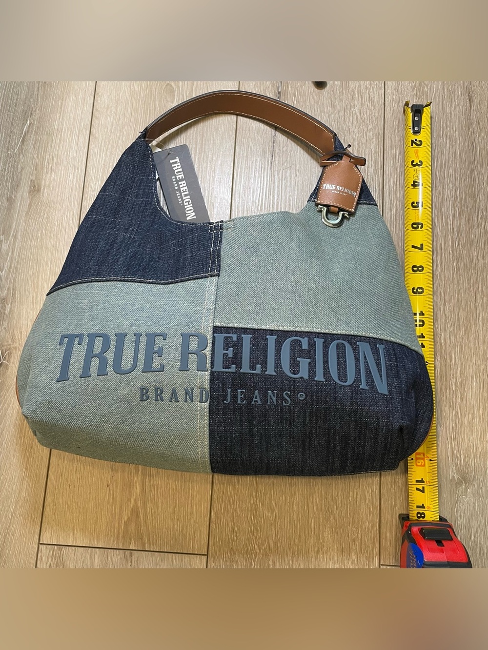 True Religion Denim Patchwork Hobo Y2K Aesthetic  Blue Slouchy Shoulder Bag NWT - Picture 6 of 6